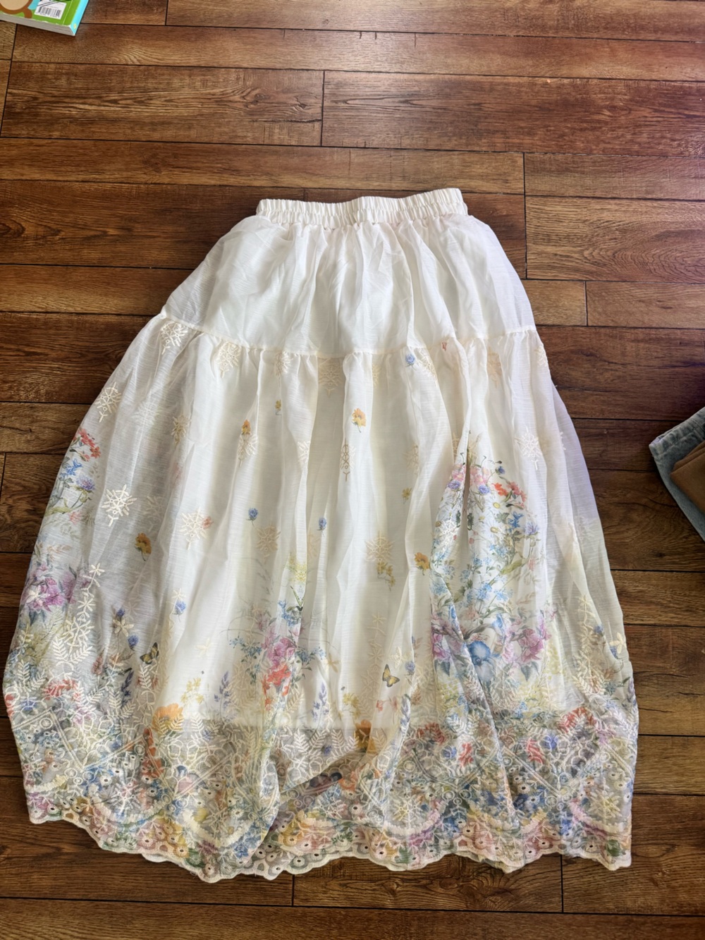Floral Embroidered White Maxi Skirt